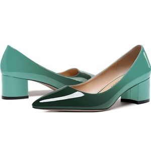 MODENCOCO Women's Chunky Low Heels Pointed Toe 2 Inch Pumps, Emerald Size: 8.5
